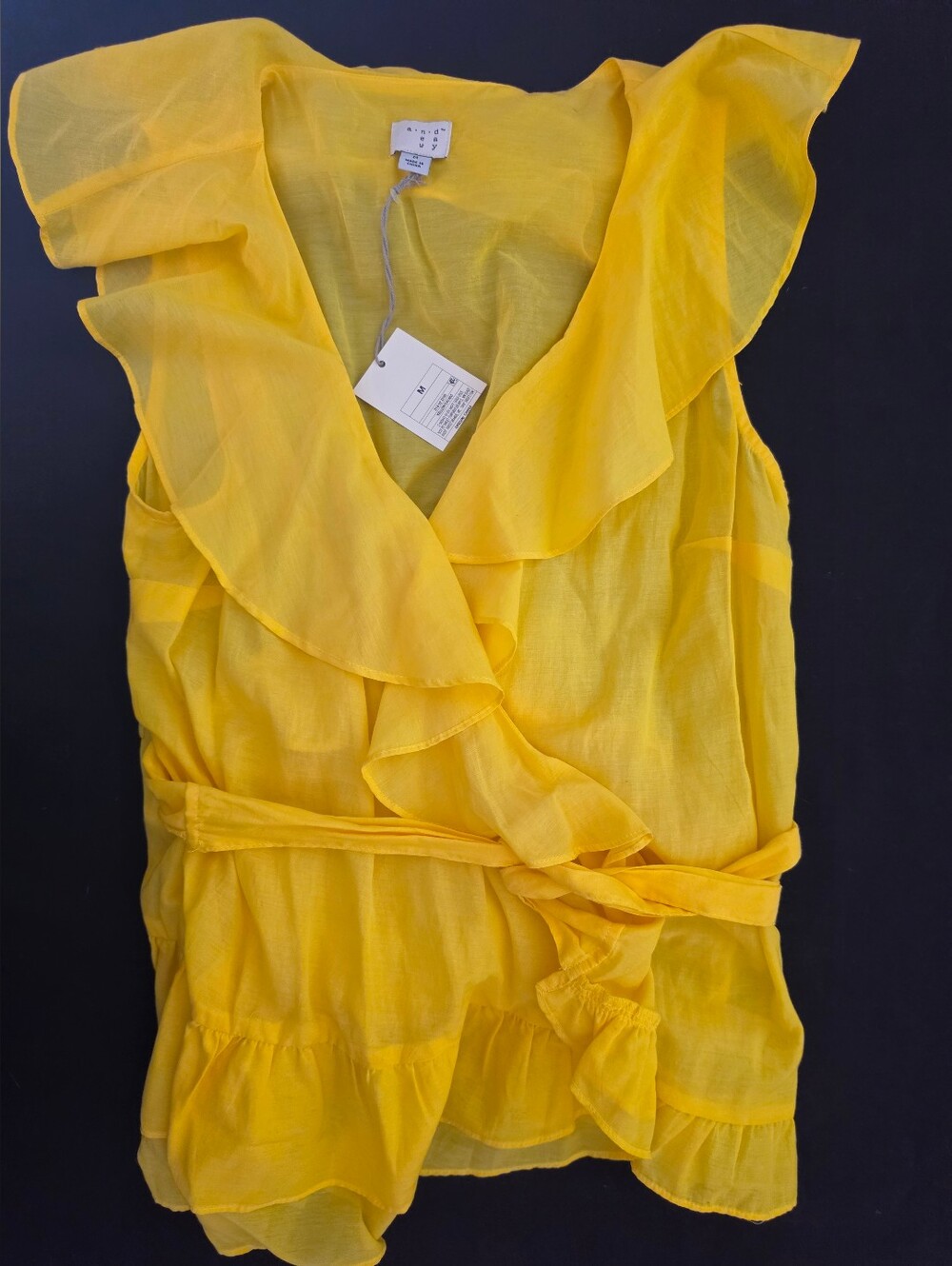Yellow Ruffle Wrap Sleeveless Top - Women